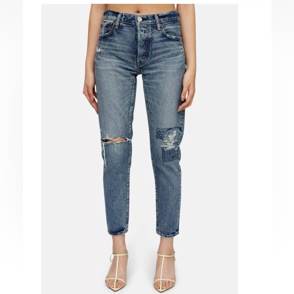 Moussy Vintage Monroe tapered Jean Women's Blue Distressed Jeans blue 27